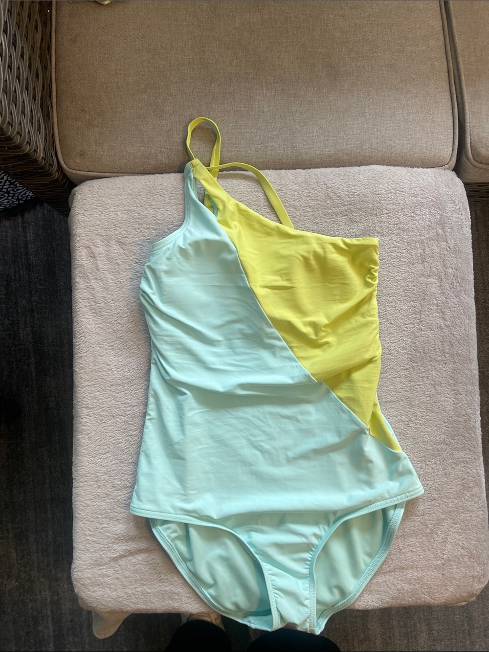 Lands' End Women’s One-Piece Swimsuit in Aqua and Yellow Size 12